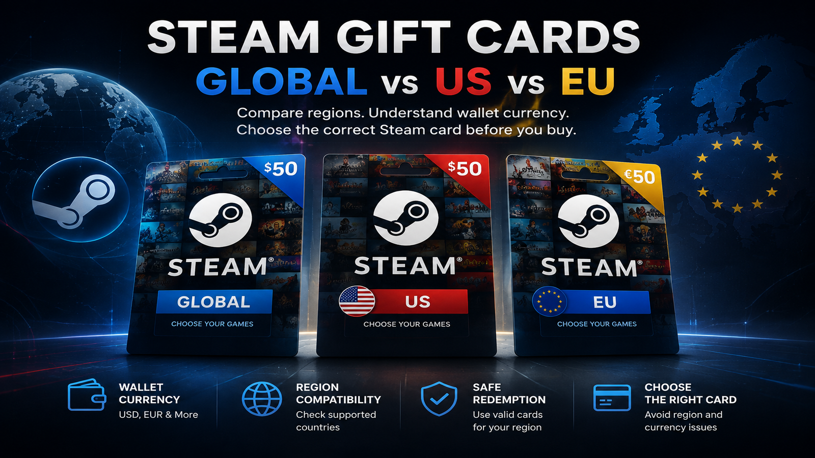 Steam Gift Cards: Global vs US vs EU — Which Should You Buy?